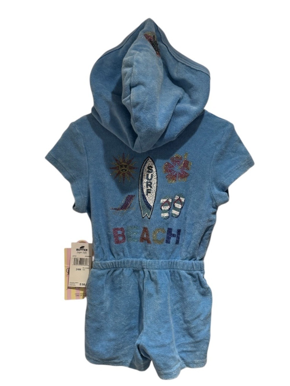 BUTTER SOFT light blue gem embellished terry romper or beach cover-up - size 24M